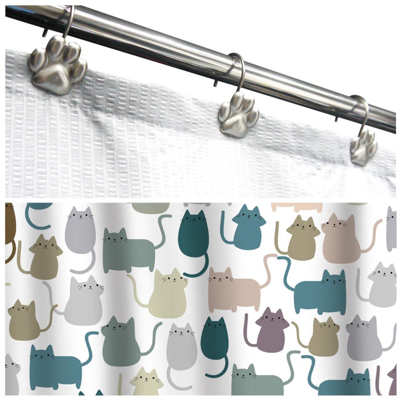 Sunlit خطاف ستارة دش بتصميم موضة مشمس لطيف بطبعة مخلب للكلاب والقطط والدببة، حلقات ستارة دش معدنية مقاومة للصدأ مع زيت مصقول - 12 قطعة - Image 4